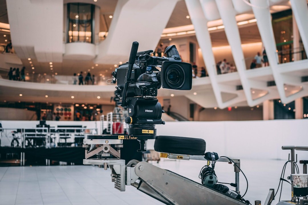 Professional TV studio with cameras and lighting equipment